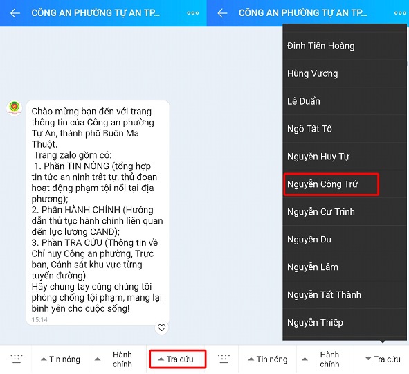 Người dân phường Tự An tra cứu nhanh số điện thoại của cảnh sát qua Zalo
