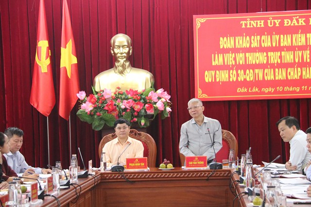 Đoàn khảo sát của Uỷ ban Kiểm tra Trung ương làm việc với Tỉnh ủy Đắk Lắk về thực hiện Quy định số 30-QĐ/TW của Đảng