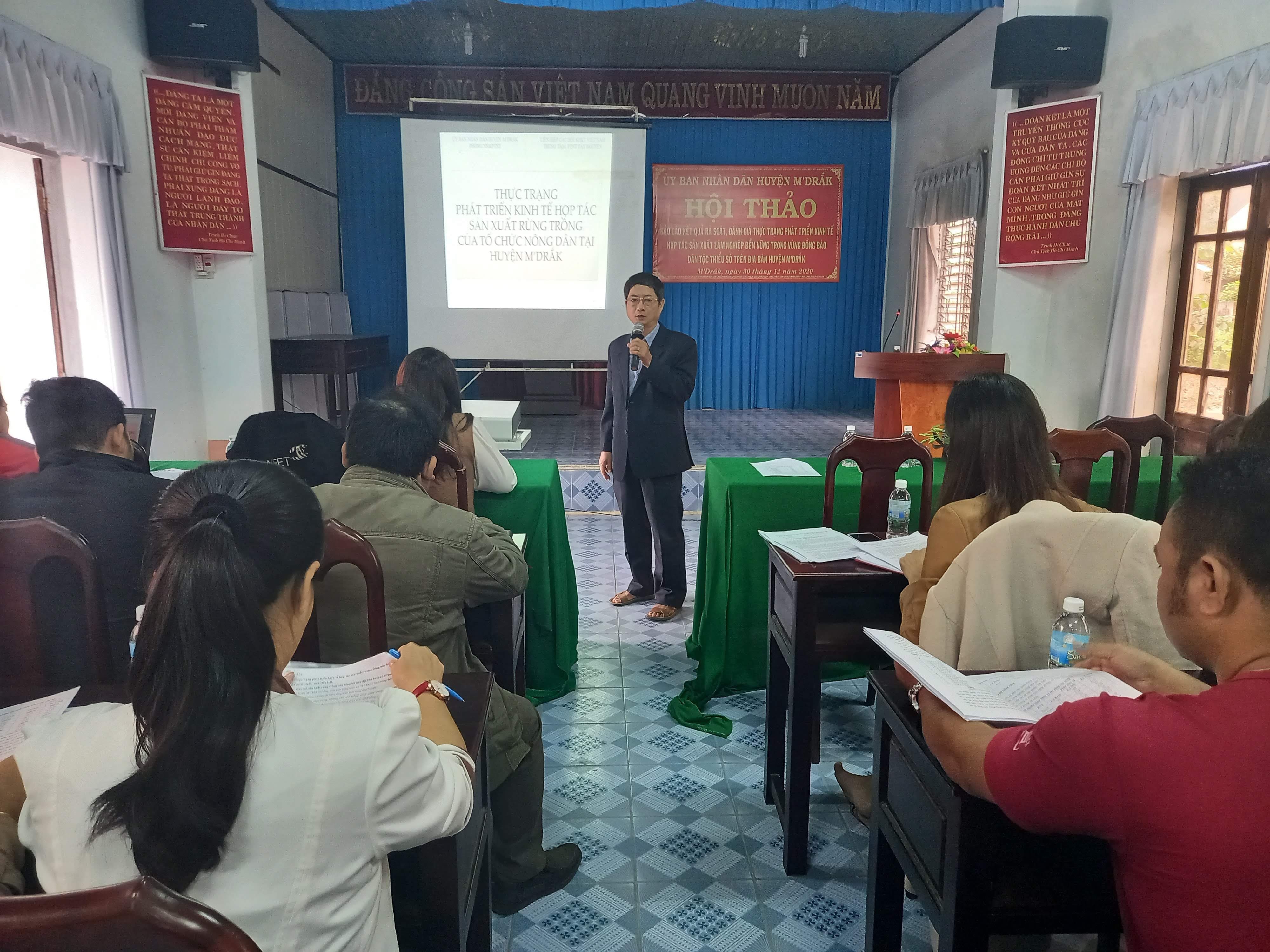 Hội thảo Báo cáo kết quả rà soát, đánh giá thực trạng phát triển kinh kế hợp tác sản xuất lâm nghiệp bền vững trong vùng đồng bào dân tộc thiểu số trên địa bàn huyện M’Drắk