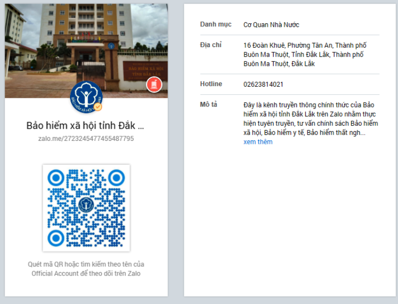 Trang Zalo, Fanpage “Bảo hiểm xã hội tỉnh Đắk Lắk” đi vào hoạt động