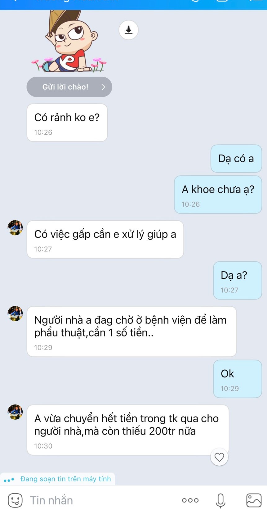 Cảnh báo chiêu trò giả danh người khác để lừa mượn tiền qua Zalo
