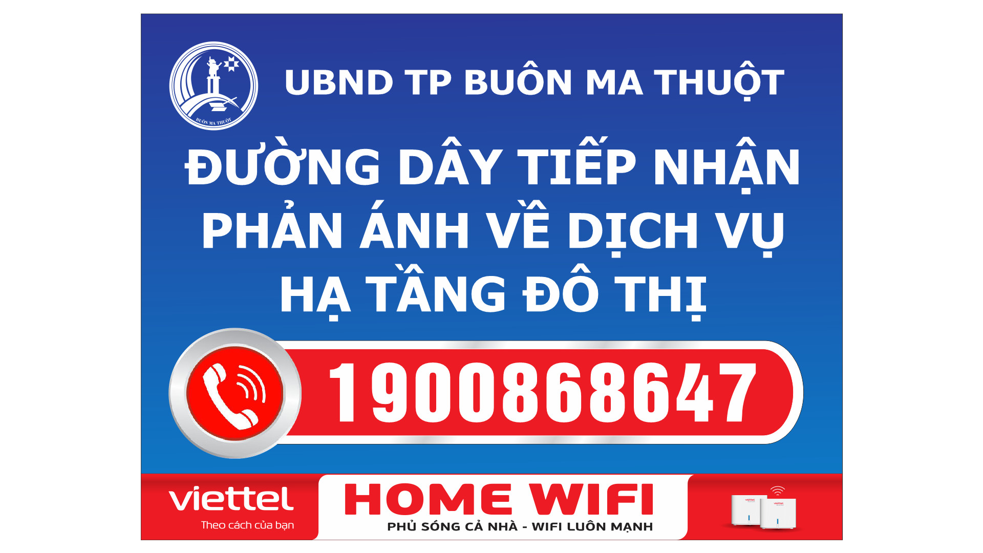 Thành phố Buôn Ma Thuột thiết lập Đường dây nóng 1900.86.86.47  tiếp nhận phản ánh về dịch vụ hạ tầng đô thị