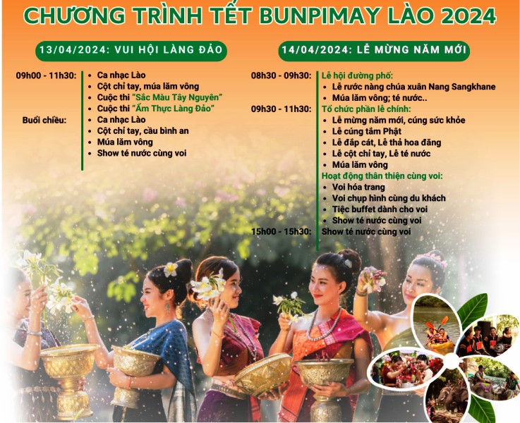 Tổ chức Tết cổ truyền Bunpimay - Lào Phật lịch 2567 năm 2024 tại xã Krông Na, huyện Buôn Đôn