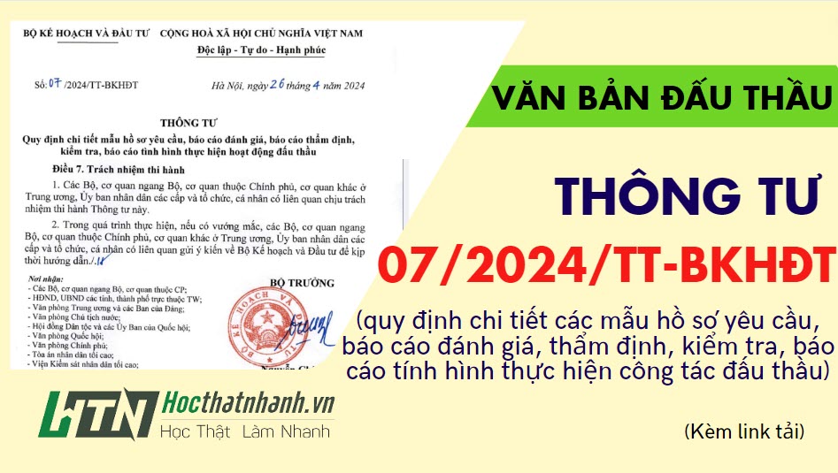Triển khai Thông tư số 07/2024/TT-BKHĐT ngày 26/4/2024 của Bộ Kế hoạch và Đầu tư