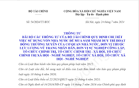 ​ Triển khai Thông tư số 54/2024/TT-BTC ngày 24/7/2024 của Bộ trưởng Bộ Tài chính