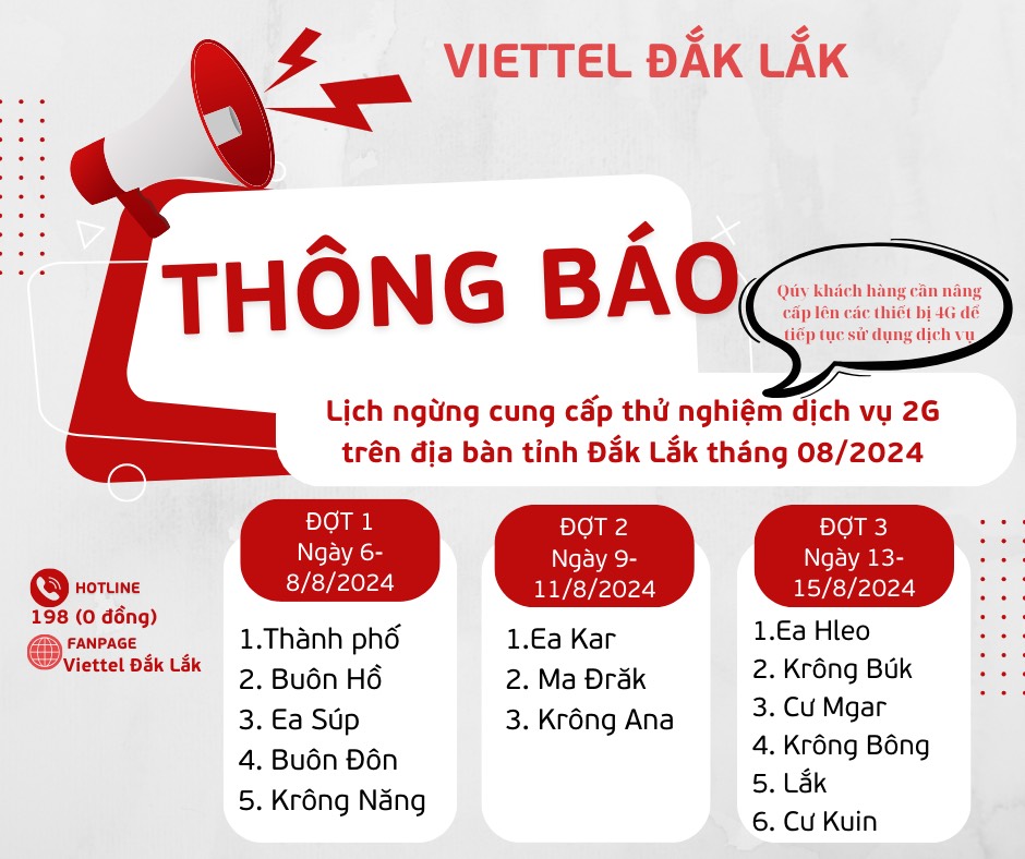 Viettel Đắk Lắk tiên phong trong việc ngừng cung cấp dịch vụ 2G trong tháng 8/2024