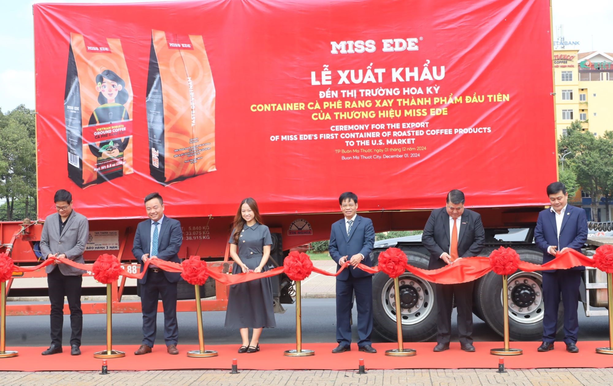The first export container of finished coffee products under the Miss Ede brand to the United States.