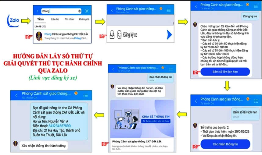 Công an tỉnh triển khai lấy số thứ tự giải quyết thủ tục hành chính lĩnh vực đăng ký xe qua Zalo OA