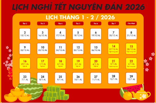 Triển khai thực hiện lịch nghỉ Tết Âm lịch và Quốc khánh năm 2026