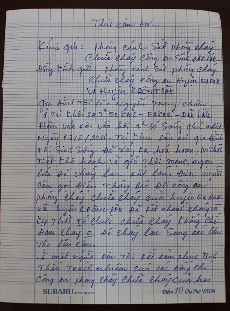 Những lời tri ân của người dân gửi đến lực lượng cảnh sát PCCC tỉnh Đắk Lắk
