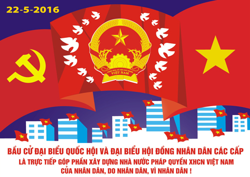 Mẫu trang trí địa điểm bỏ phiếu và khẩu hiệu tuyên truyền cuộc Bầu cử đại biểu Quốc hội khóa XIV