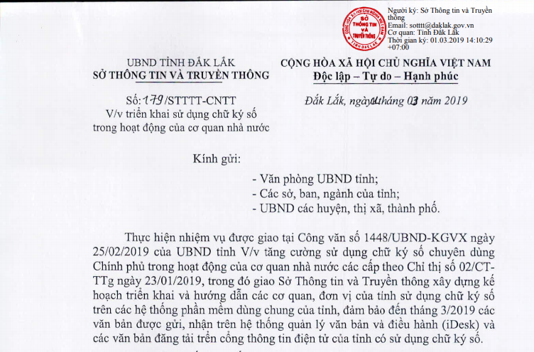 Đắk Lắk chính thức sử dụng chữ ký số