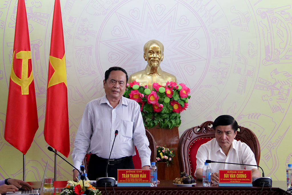Chủ tịch Ủy ban Trung ương MTTQ Việt Nam Trần Thanh Mẫn làm việc với Thường trực Tỉnh ủy